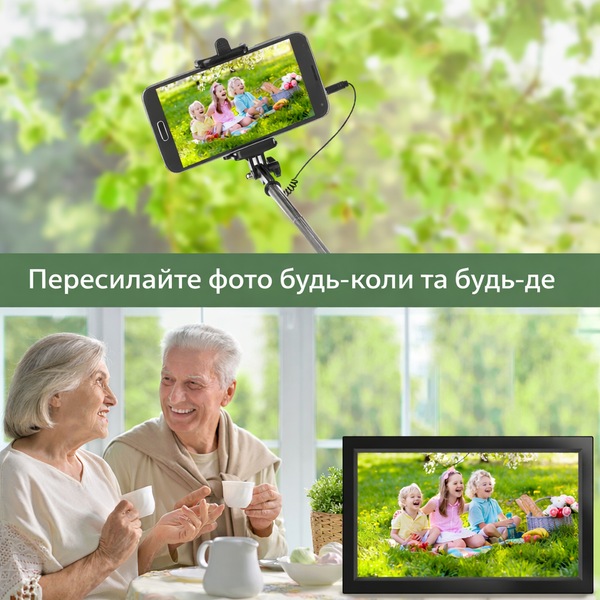 Цифрова фоторамка,Електронна фоторамка 15,6 дюйма,WI-FI,Frameo App,32ГБ,IPS HD Touch Screen,BLACK FR15BLACK фото