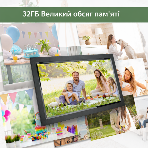 Цифрова фоторамка,Електронна фоторамка 15,6 дюйма,WI-FI,Frameo App,32ГБ,IPS HD Touch Screen,BLACK FR15BLACK фото