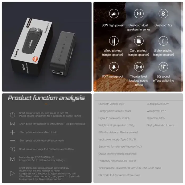 Портативна колонка Xdobo 1983 Plus, 80Вт, Power Bank, IPX7, TWS 2102759796 фото