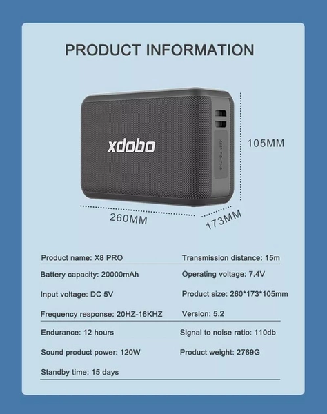 Беспроводная портативная Bluetooth колонка XDOBO X8 PRO 120W (2-микрофона BT5.2, AUX/TF/USB, 12h Max) 1998444151 фото