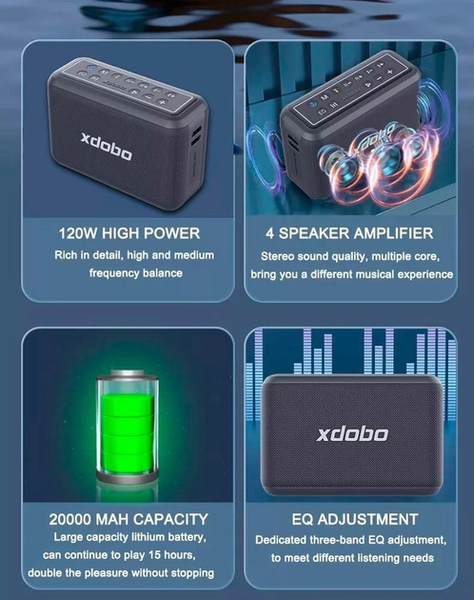 Беспроводная портативная Bluetooth колонка XDOBO X8 PRO 120W (2-микрофона BT5.2, AUX/TF/USB, 12h Max) 1998444151 фото