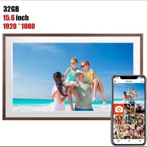 Цифрова фоторамка,Електронна фоторамка 15,6 дюйма,WI-FI,Brown,Frameo App,32ГБ, IPS HD Touch Screen 1151 фото